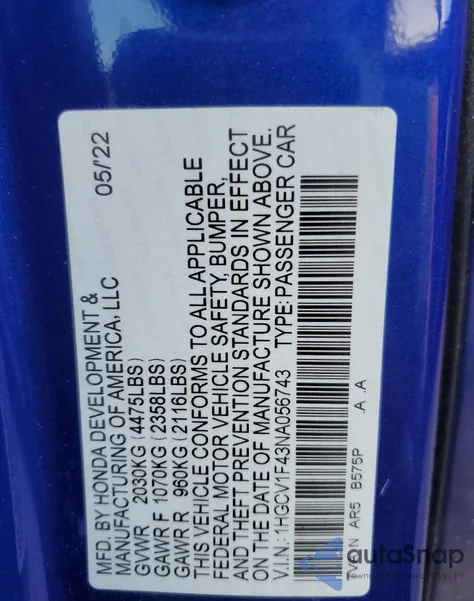 2022 Honda Accord Sport Se из США, поврежденный, VIN 1HGCV1F43NA056743